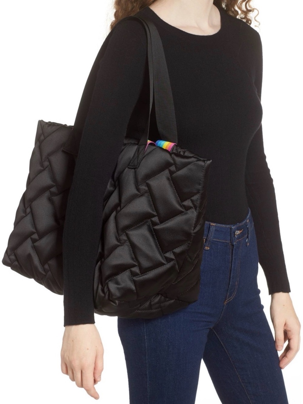Kurt Geiger Black Quilted Tote with Rainbow Straps - Picture 13 of 15